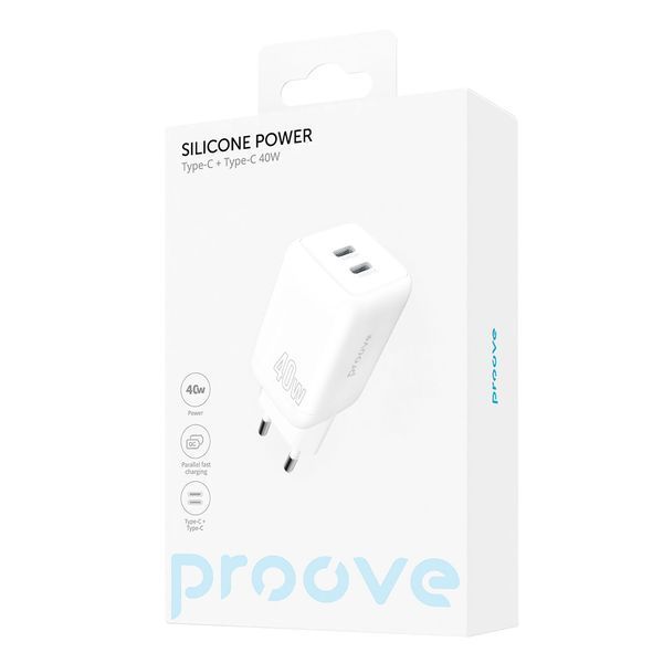 Адаптер Proove Silicone Power 40W (Type-C + Type-C), White