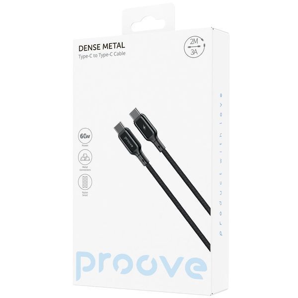 Кабел Proove Dense Metal Type-C to Type-C 60W (2m), Black