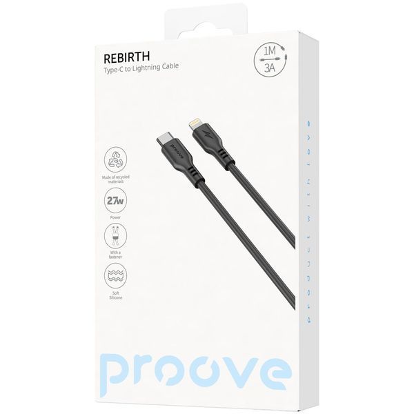 Кабел Proove Rebirth Type-C to Lightning 27W (1m), Black