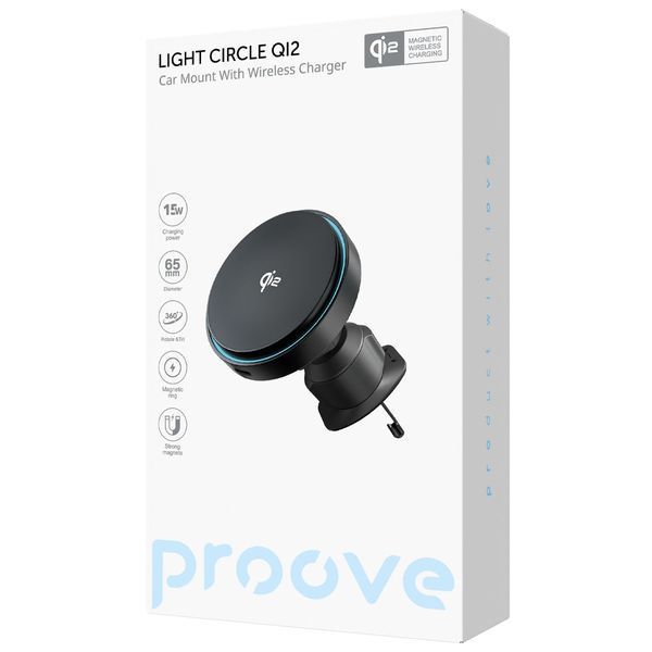 Стойка с безжично зареждане Proove Car Mount With Wireless Charger Light Circle Qi2 15W, Black