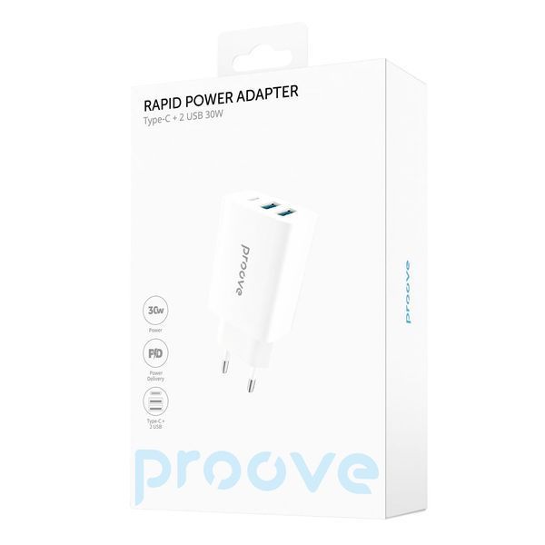Адаптер Proove Rapid 30W (2 USB + Type-C), White