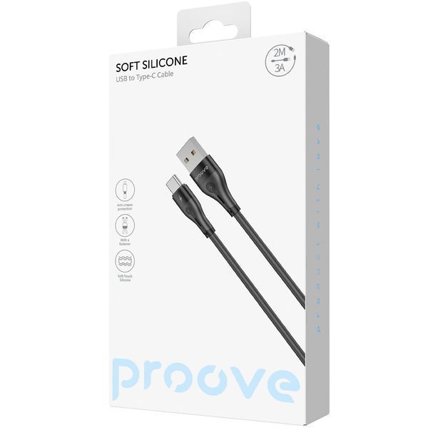 Кабел Proove Soft Silicone USB to Type-C 3A (2m), Black