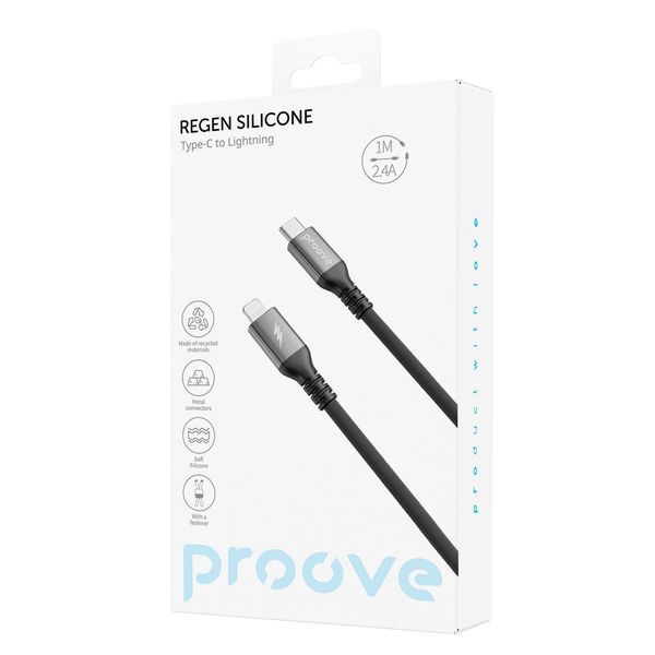 Кабел Proove ReGen Silicone Type-C to Lightning 27W (1m), Black