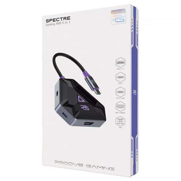 Преходник Proove Type-C-HUB Gaming Spectre (2*USB3.0 + Type-C + PD100W + HDMI), Dark Gray