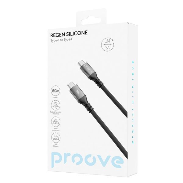 Кабел Proove ReGen Silicone Type-C to Type-C 60W (1m), Black