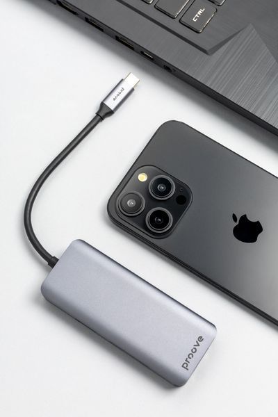 Преходник Proove Type-C-HUB Iron Link 6 in 1 (2*USB3.0 + SD/TF + RJ45 + HDMI), Silver