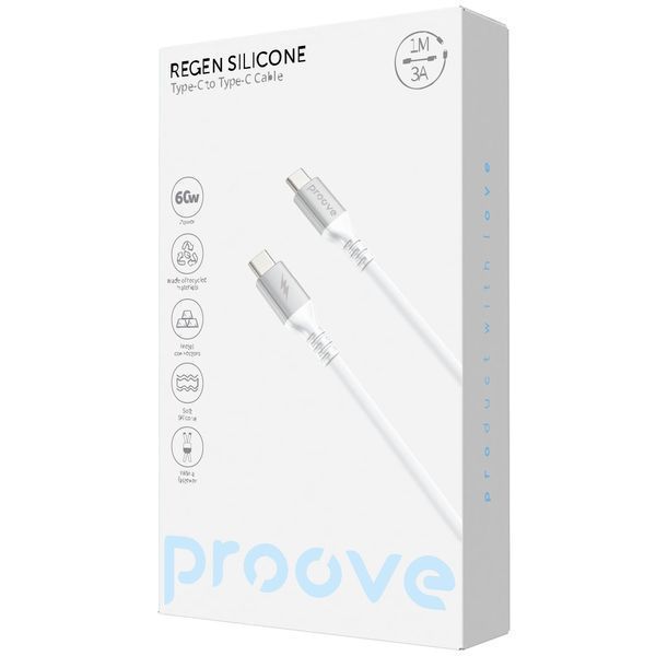 Кабел Proove ReGen Silicone Type-C to Type-C 60W (1m), White