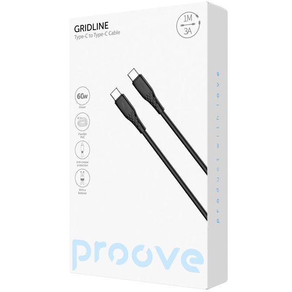 Кабел Proove GridLine Type-C to Type-C 60W (1m), Black
