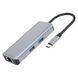 Преходник Proove Type-C-HUB Iron Link 6 in 1 (2*USB3.0 + SD/TF + RJ45 + HDMI), Silver