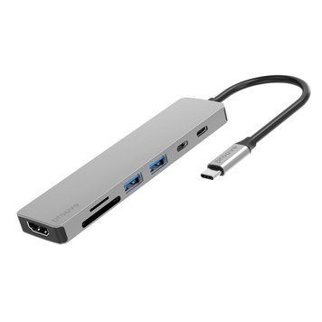 Преходник Proove Type-C-HUB Iron Link 7 in 1 (2*Type-C + 2*USB3.0 + HDMI + SD/TF), Silver