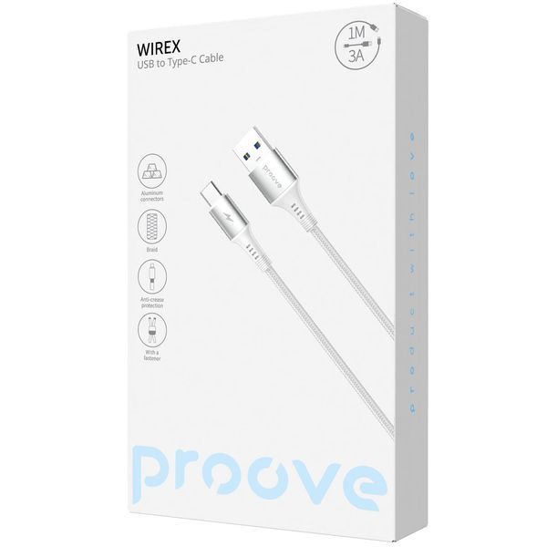 Кабел Proove WireX USB to Type-C 3A (1m), White