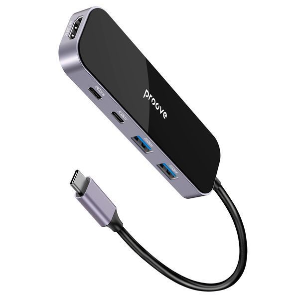 Преходник Proove Type-C-HUB Shadow (2*USB3.0 + Type-C + PD100W + HDMI), Dark Gray