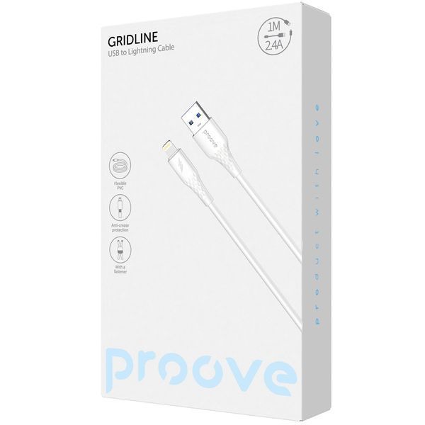 Кабел Proove GridLine USB to Lightning 2.4A (1m), White