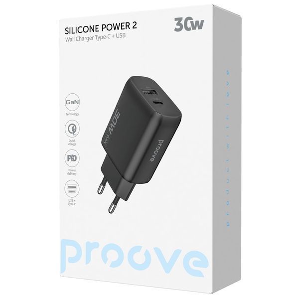 Адаптер Proove Silicone Power 2 30W (Type-C + USB), Black