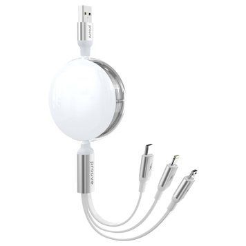 Кабел Proove Triple Sync 3 in1 Type-C + Micro USB + Lightning (1.2m), White