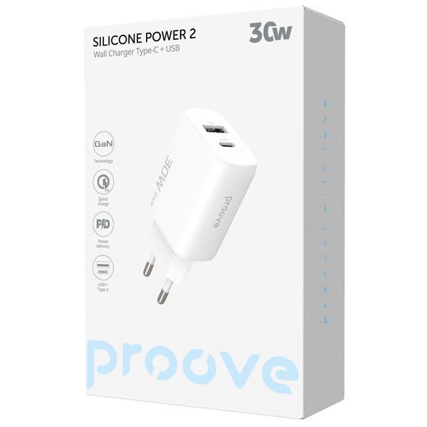 Адаптер Proove Silicone Power 2 30W (Type-C + USB), White