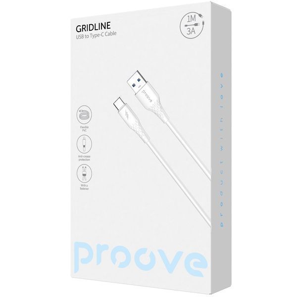 Кабел Proove GridLine USB to Type-C 3A (1m), White