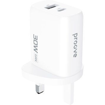 Адаптер Proove Silicone Power 2 30W (Type-C + USB) UK, White