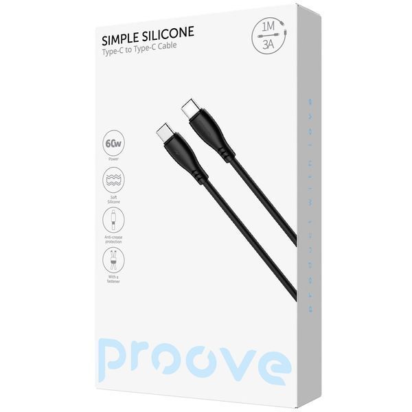 Кабел Proove Simple Silicone Type-C to Type-C 60W (1m), Black