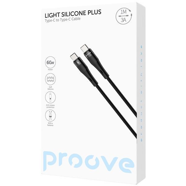 Кабел Proove Light Silicone Plus Type-C to Type-C 60W (1m), Black