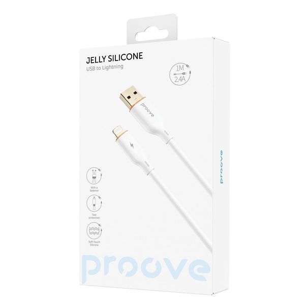 Кабел Proove Jelly Silicone USB to Lightning 2.4A (1m), White