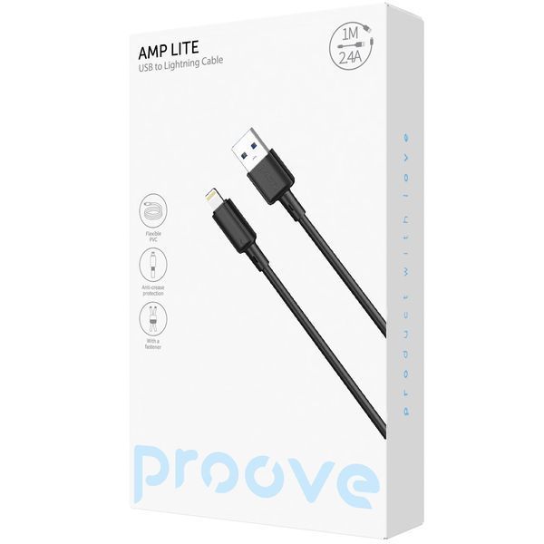 Кабел Proove AMP Lite USB to Lightning 2.4A (1m), Black