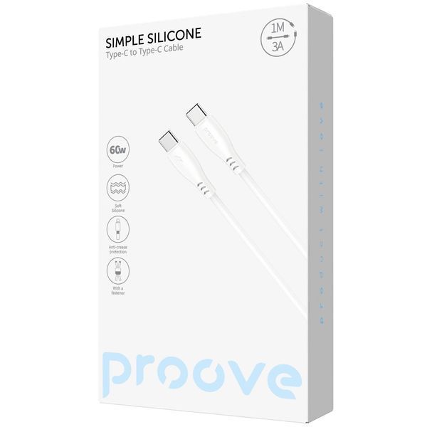 Кабел Proove Simple Silicone Type-C to Type-C 60W (1m), White
