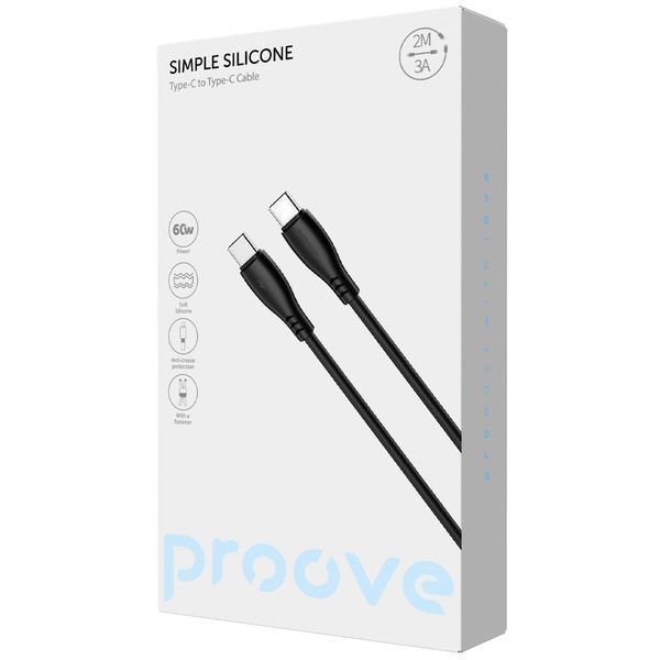 Кабел Proove Simple Silicone Type-C to Type-C 60W (2m), Black
